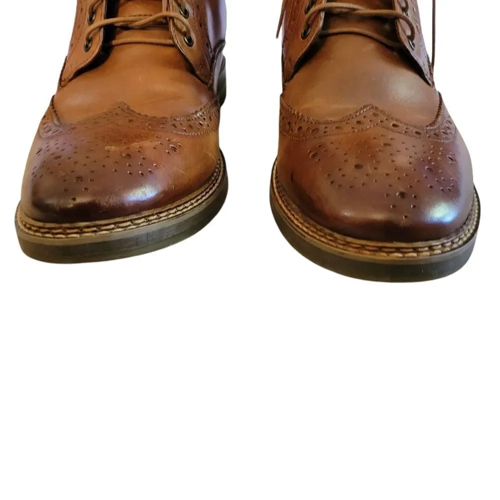 Base london Brown Leather Ankle Boots with Sturdy Soles Size 10